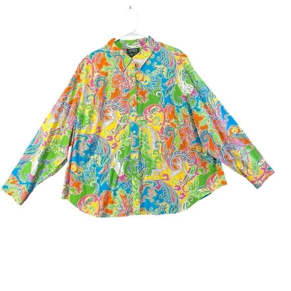 3x xxxl Lauren Ralph Lauren Multi Color Paisley Pattern Button Down Shirt cotton - Picture 1 of 16